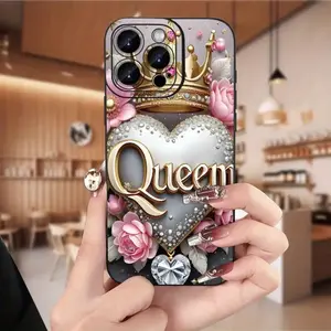 A Crown Heart-shaped Queen Design Phone Case, Suitable as a Birthday or Holiday Gift, Including Easter, Valentine's Day, Ramadan, St. Patrick's Day, and New Year, Compatible with iPhone 16, 15, 14, 13, 12 Plus Pro Max