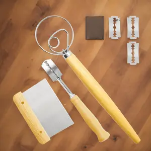 Set of 9 Danish Dough Whisk Bread Lame Bench Scraper with 5 Replaceable Scoring Bread Knife Set Great for Baking Sourdough Pizza Pastry Kitchen Baking Tools Tableware