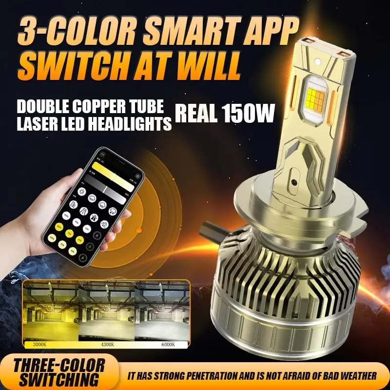 Smart APP LED Car Headlight H7 H4 Low Beam 98600LM 3 Color Modes Waterproof Super Bright – Penetration Car Accessories