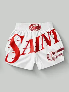 Colorblock Short Pants, Large Letter Print, Casual Fitted Style, Perfect with Sneakers, All over Print Design