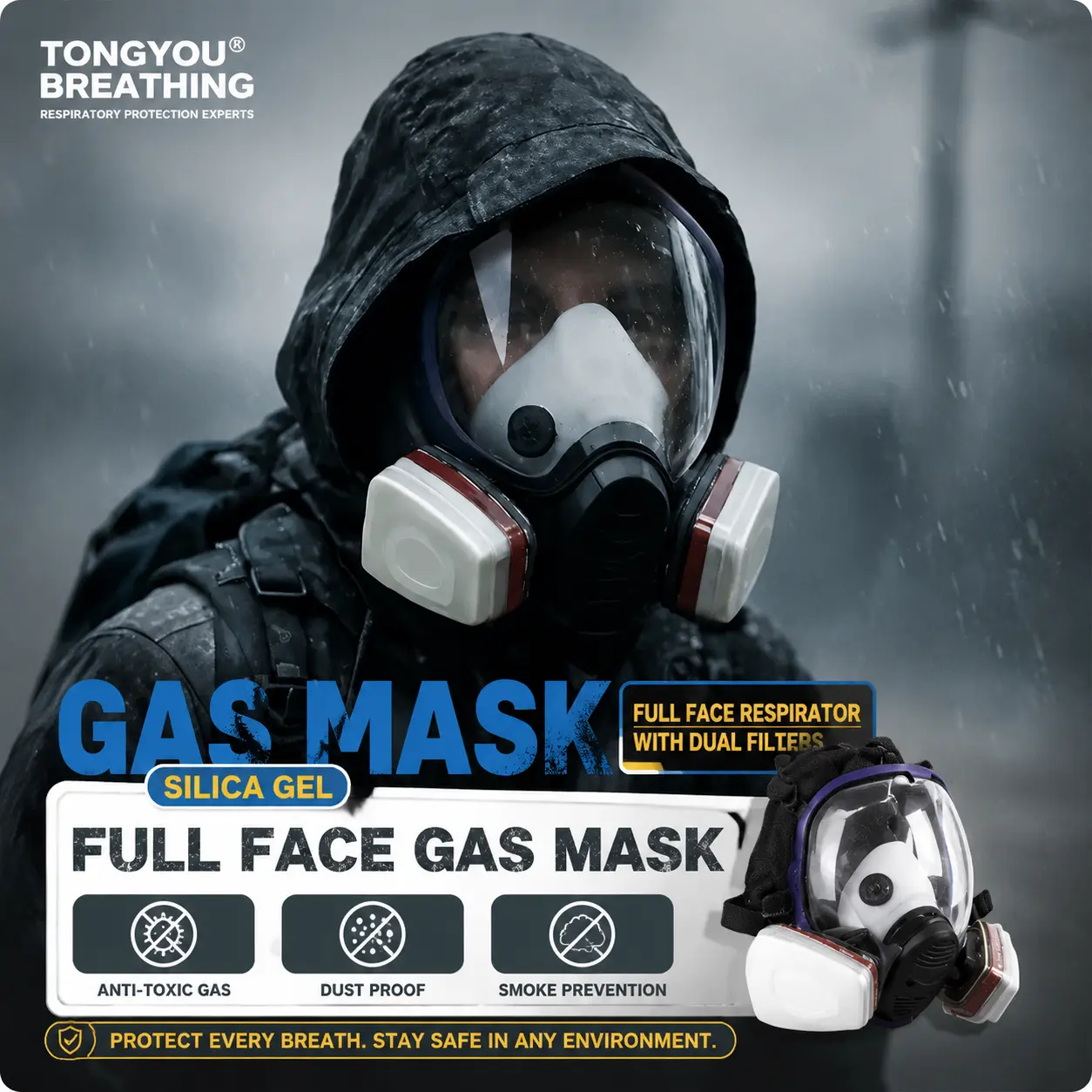 Full Face Gas Mask, Professional Respirator with Anti-Smoke Face Shield and Formaldehyde Filter Cotton, Protective Mask for Painting & Dust, Safety Gear