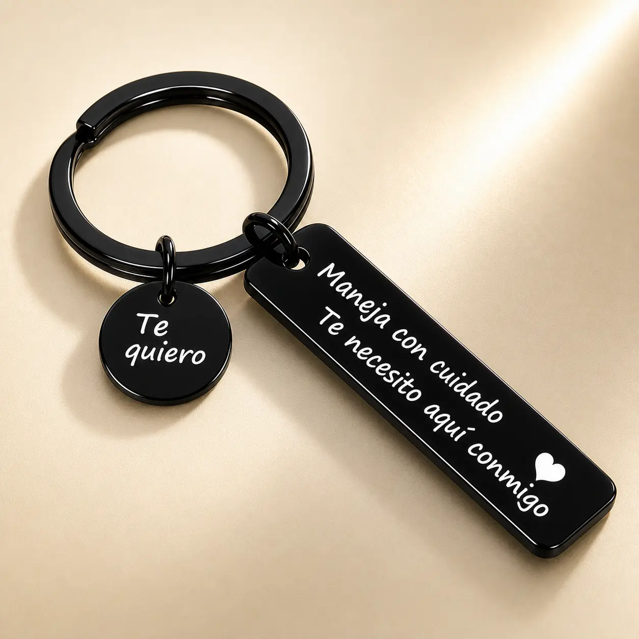 Drive Safe Keychain – Black Stainless Steel Engraved Keyring with “Drive Safe I Need You Here With Me”, Love Reminder Gift for Him, Her, Husband, Wife, Boyfriend & Girlfriend, English & Spanish Versions – Veyla