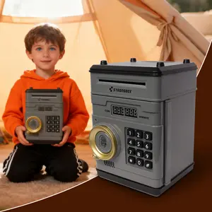 Counting Display Savings Box with Countable Paper Money and Coins, Penny Bank Toy with ATM Electronic Fingerprint and Password Protection, Cash Coin ATM Bank Electronic Coin Currency Bank Gift, Halloween/Christmas Gift Easter Gift - Battery