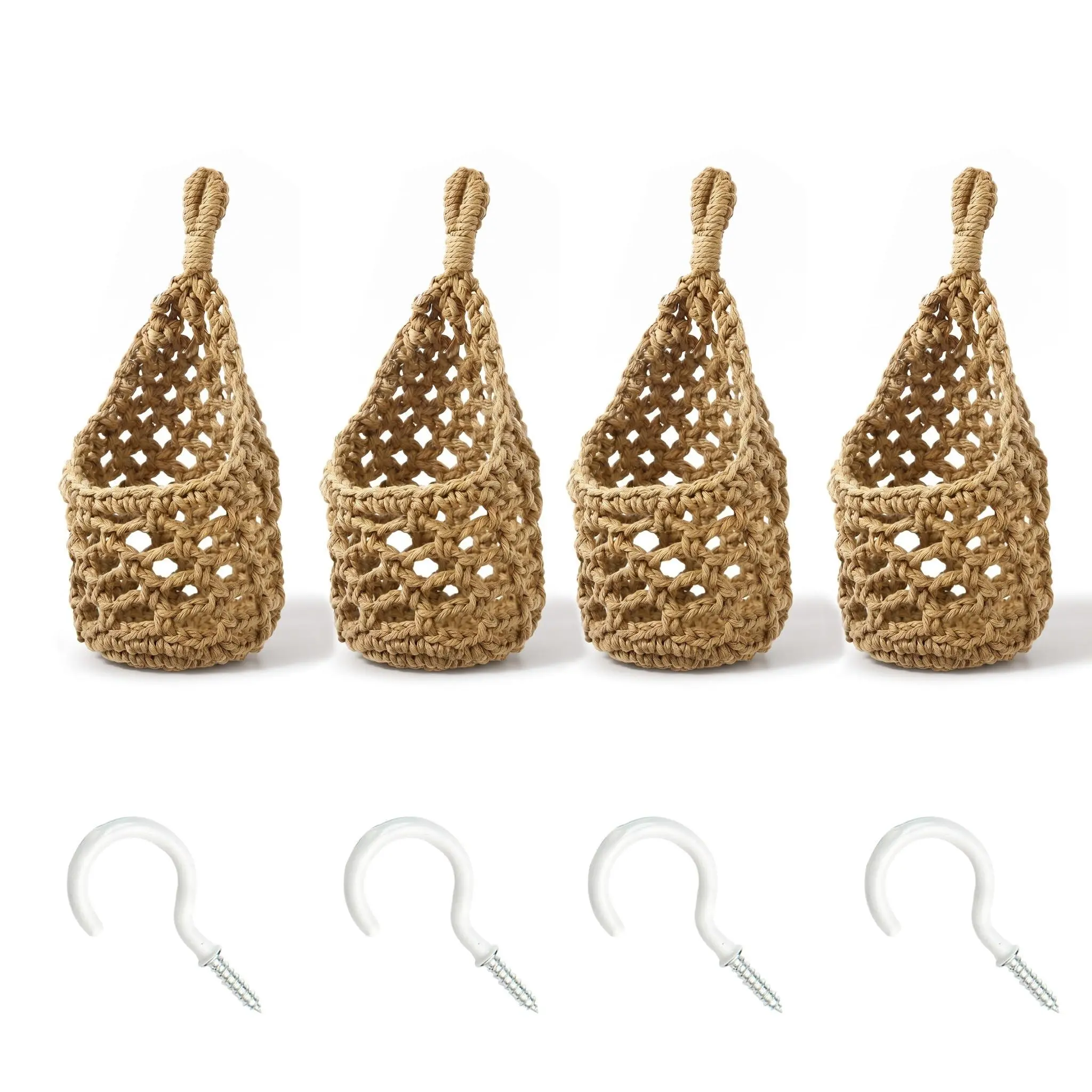 Gaomon 4-Pack Cotton Woven Macrame Hanging Planters, 13x13x24 cm Khaki Boho Wall-Mounted Holders for Small Indoor Flower Pots, Home Decor