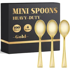4 Inch  Mini Plastic Spoons, 100 Pack Disposable Small Dessert Spoons for Appetizer Tasting, Puddings, Ice , Wedding Reception