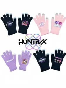 2025 new K-pop "Demon Hunters" girl group print gloves, youth gloves, fleece gloves for girls, of the same style as "K-pop Demon Hunters"