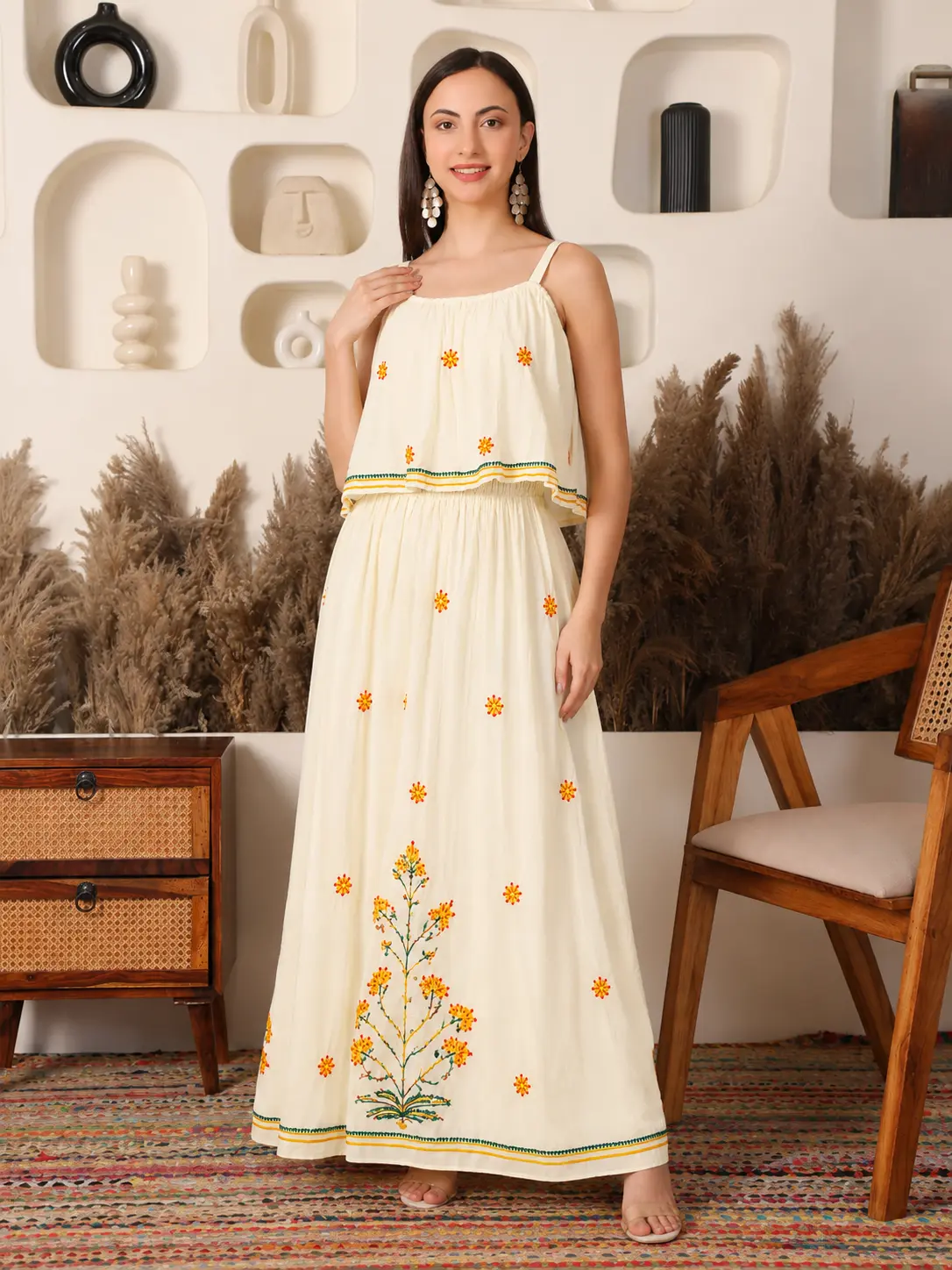 Meadow Rayon Ivory Chikankari Dress