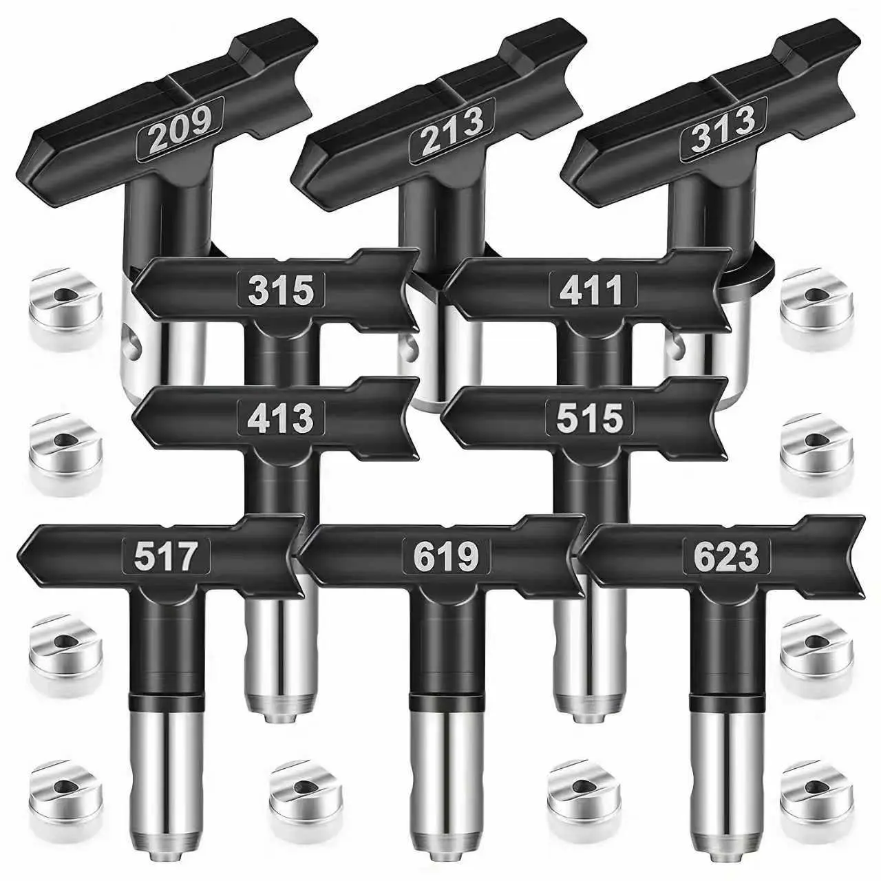 10 pcs Reversible Spray Tip, Airless Spray Nozzles, for Airless Paint Spray Guns and Airless Sprayer Spraying Machine (209,213,313,315,411,413,515,517,619,623)