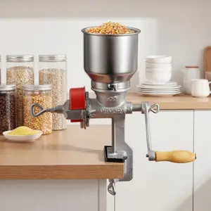VEVOR Manual Grain Mill with Low Hopper, Hand-Crank Corn Grinder, Heavy Duty Cast Iron Wheat Grinding Mill with Stable Table Clamp Dust Cover for Grains Spices Coffee Beans Nuts