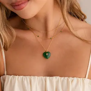 North Star Jade Heart Necklace by Caitlyn Minimalist - Celestial Green Gemstone Pendant Necklace - Cubic Zirconia Diamond Jewelry - Gift for Her