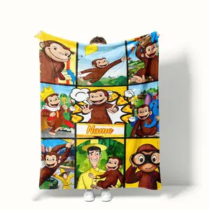 Custom Name PC Plaid Monkey Pattern Fleece Blanket, Hypoallergenic Fabric, All-Season Use, Fashion Style, Birthday, Christmas, New Year Gift, Perfect for Bed, Sofa, Camping, Travel, Car, Chair, Room Decor, Unisex