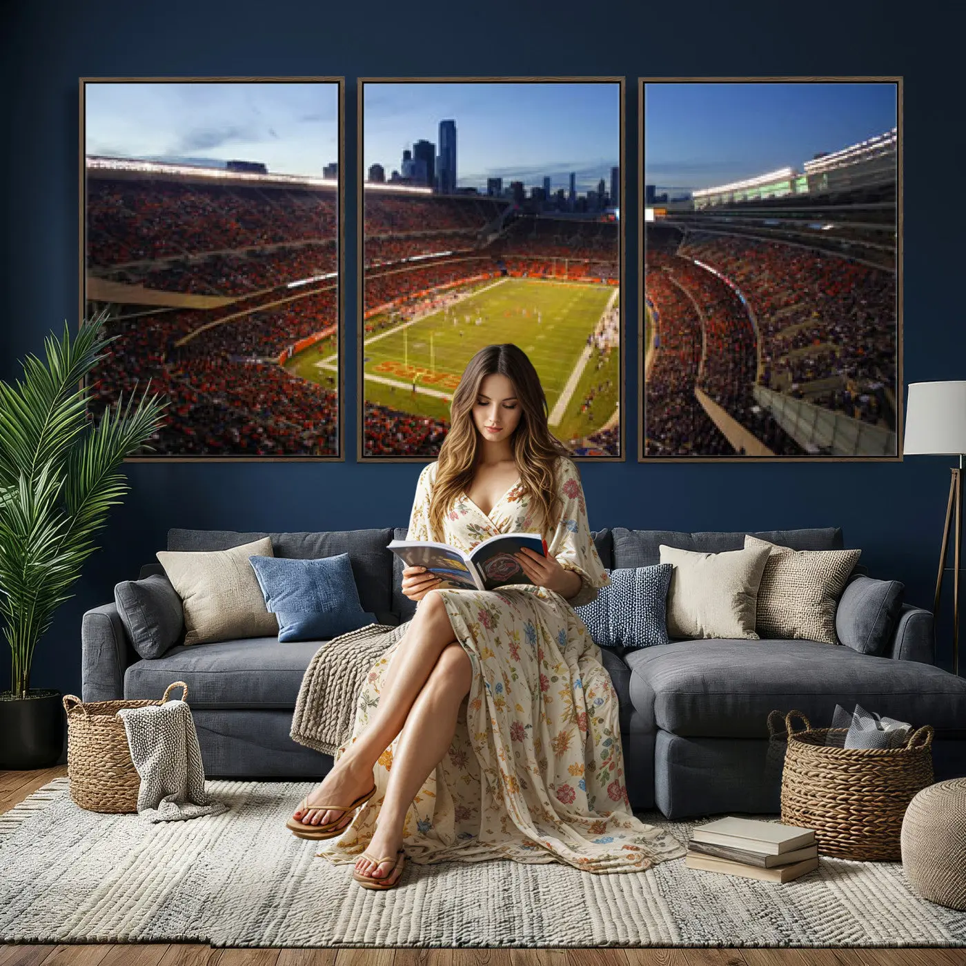 Chicago Bears Soldier Field Decorative Canvas Wall Art - Single/Multi NFL Stadium Panorama Football Art Prints, Ready-to-Hang Home Decor for Sports Fans’ Rooms, Multi-Size