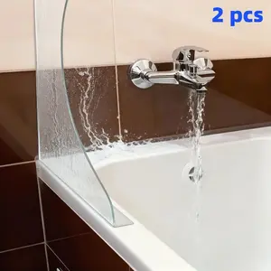 2pcs Transparent Curved Splash Guards - Heavy-Duty Splash-Proof Design, Tool-Free Adhesive Installation (No Drilling), Durable Acrylic Bathroom Guards with Modern Curved Shape for Bathtub, Sink, Shower - -Splash Protection