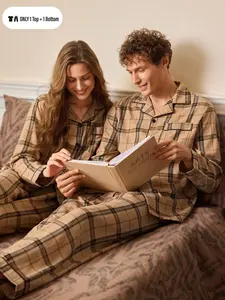 Couple Long Sleeve Sleepwear Two-Piece Set, Casual Comfortable Homeewear for Men and Women, Spring and Fall Wear, Unisex