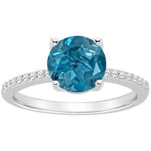 Affinity Gems Round Blue Topaz & Diamond Ring, Sterling