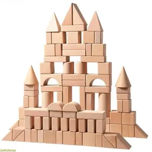 100 solid wood building blocks – to aid children's intellectual development. Made of sturdy beech wood, this educational building toy is designed for children aged 3 to 6. It is also a great birthday and holiday gift.