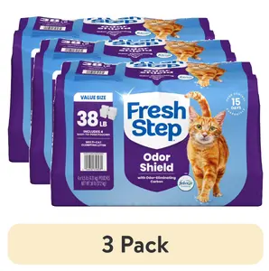 Fresh Step 3pack Odor Shield Multi-Cat Scented Clumping Cat Litter, Febreze Freshness, 38 lb Total, Easy Pour Pouches (4 Pack), Cat Supplies, Pet Essentials,  Litter Box Care, Long Lasting Freshness
