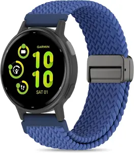 20mm  Braided Nylon Band Compatible With  Vivoactive 6/Vivoactive 5/3/3 Music Watch Bands, Quick Release Stretchy Strap Replacement for Venu Sq 2/Forerunner 55/165/245/645