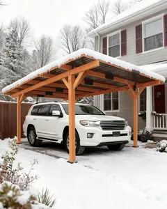 18.3 x 12.6 x 7.8 FT Carport, Wood Outdoor Gazebo Pavilion with Hardtop Sloped Steel Roof, Heavy Duty Waterproof Car Port for Backyard, Patio, Deck and Lawn Canopy Shade