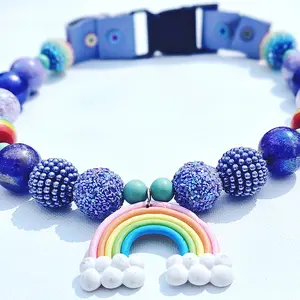 Nomnoms Barkery + Bead Pet Collar with Metal Buckle (Leash-Friendly) in Rainbow Theme for Cats and Dogs dog collar