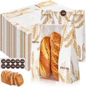 100 Pack Paper Bread Bags with Clear Window, 10 x 14 x 4 Inch Homemade Bread Loaf Bag with Stickers, Large Bakery Bags Sourdough Bread Storage Bag for Popcorn, Cookies, Snacks