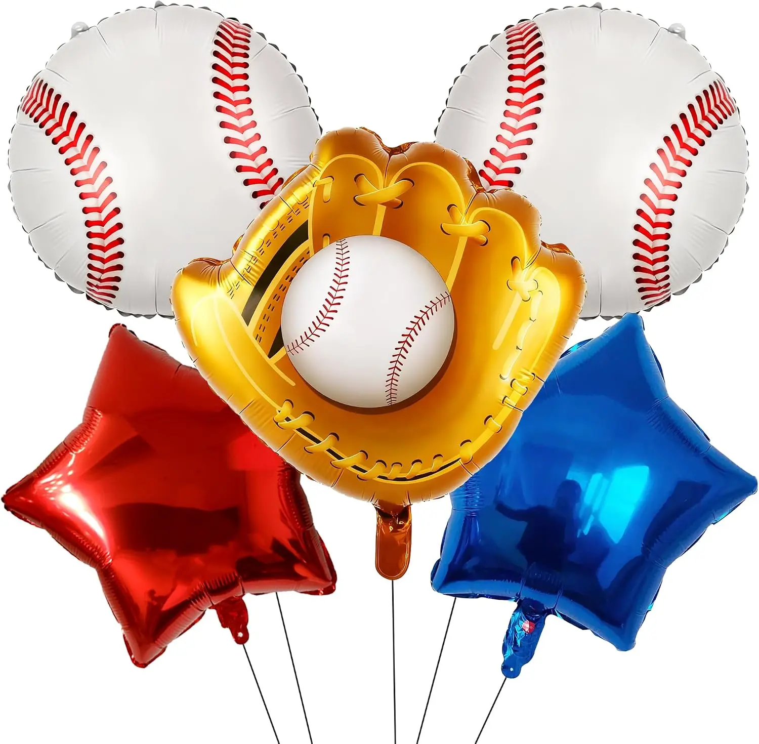 5PCS Foil Baseball Balloon Set, Baseball Sports Theme Decor for Birthday Parties, Halloween Decorations