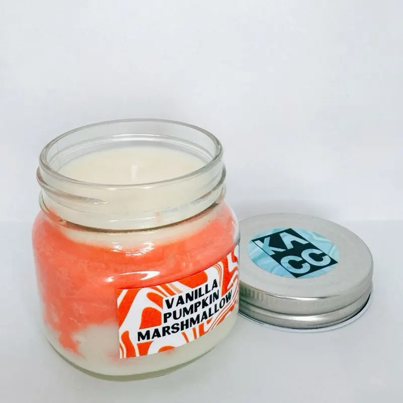 Vanilla Pumpkin Marshmallow Two-Color Soy Candle – 8 oz Handmade, Sweet Cozy Scent, Custom Colors, Long-Lasting Burn
