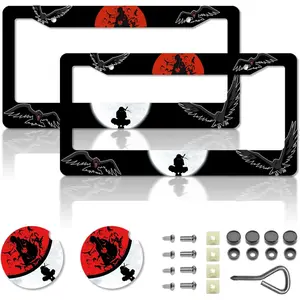 Anime License Plate Frame, Anime Car Accessories Unisex, Cute License Plate Frame, Aluminum License Plate Frame Suitable for Standard American Vehicle Size 12.2 x 6inch (Black 2 Pieces)