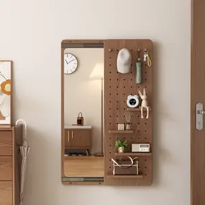 【Spring】Wall Mirror Full Length,Hide Wall Mounted Mirror,Wood Mirror with Shelf,Rustic Mirror with Hooks Full Length Mirror Wall Mounted Mirror with Multifunctional Design Panel,Living Room,Entryway
