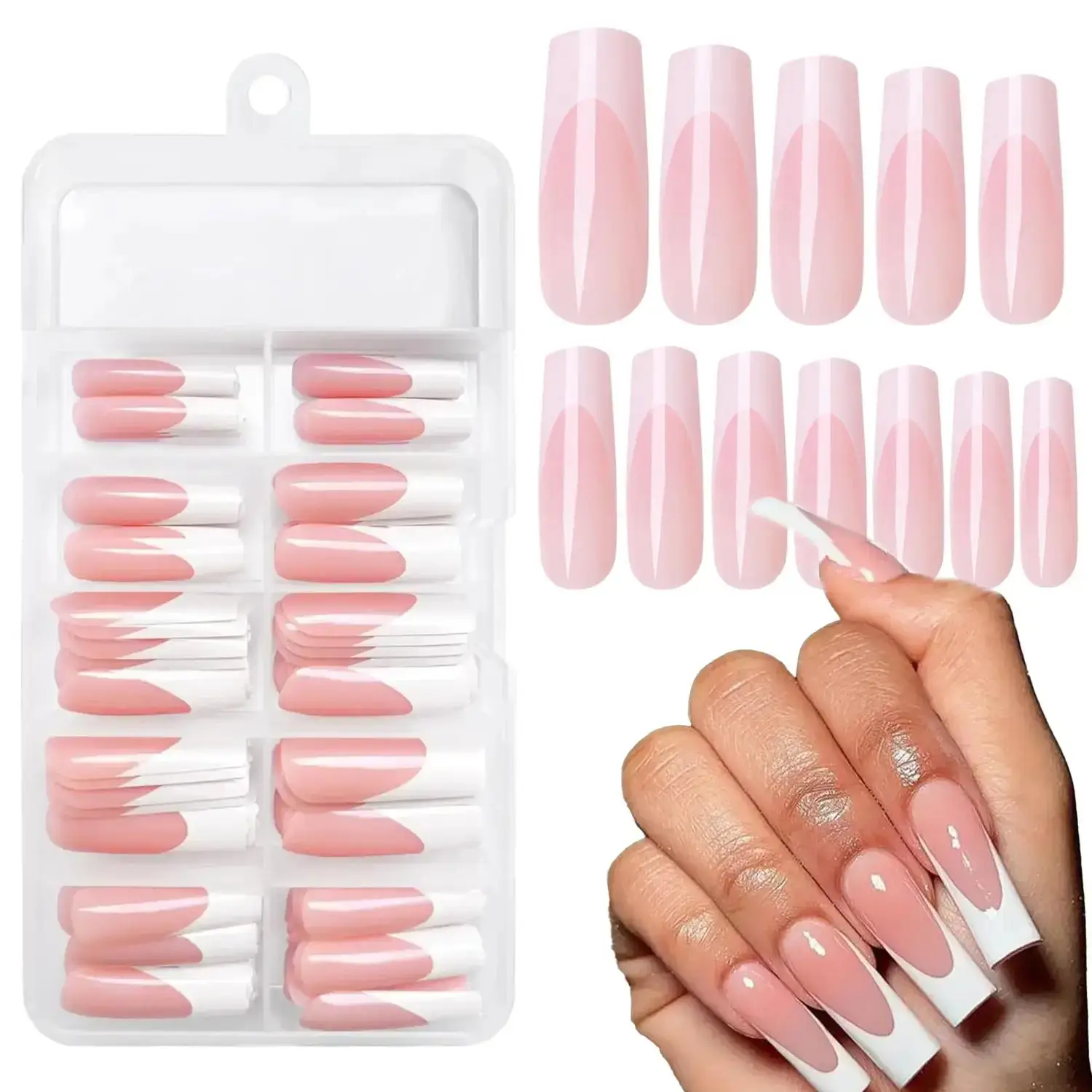Summer Colorblock Press on Fake Nail for Women & Girls Nail Art, 120pcs/set Mixed Size Fashion Press on Nails & 1 Count Glue & 1 Count Nail File & 1 C