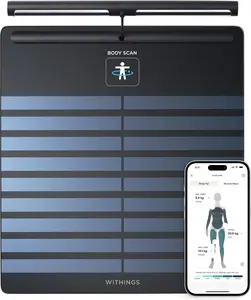 WITHINGS Body Scan - Smart Scale with Segmental Body Composition Analysis, Weighing Scales Body Weight & Vascular Age, Visceral Fat, Heart Rate, iOS/Android, Black