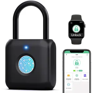Fingerprint Padlock, Padlock APP Control,Gym Locker Lock,Fingerprint Lock USB Rechargeable for Gym Locker,Locker, School,Storage Black