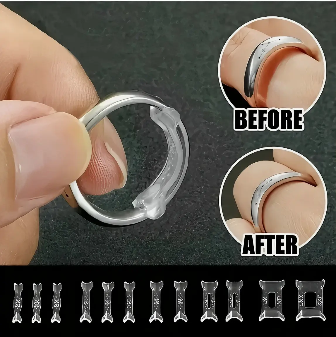 Adjustable Ring Size Expander for Comfortable Fit , 10PCS Clear Ring Size Adjusters, Invisible Ring Sizer Reducers, Ring Size Reducer Guards for Loose Rings, Jewelry Fit Sizing Inserts