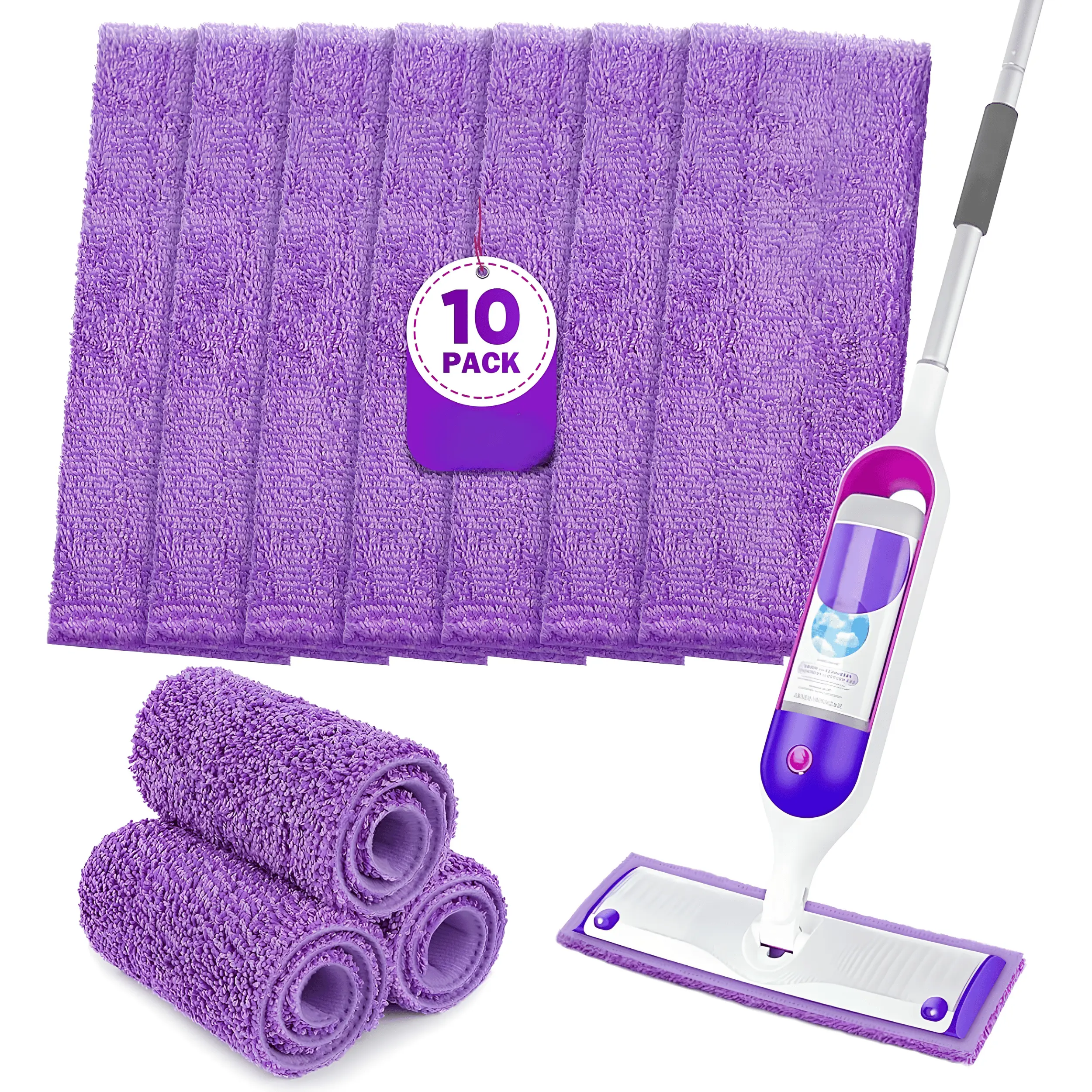 10PCS Reusable Microfiber Mop Pads for Swiffer PowerMop – Washable Replacement Floor Mop Pad Refills for 13–15 Inch Spray Mops, Absorbent Multi-Surface Cleaning Pads for Hardwood, Tile, Laminate, Vinyl & Kitchen Floors