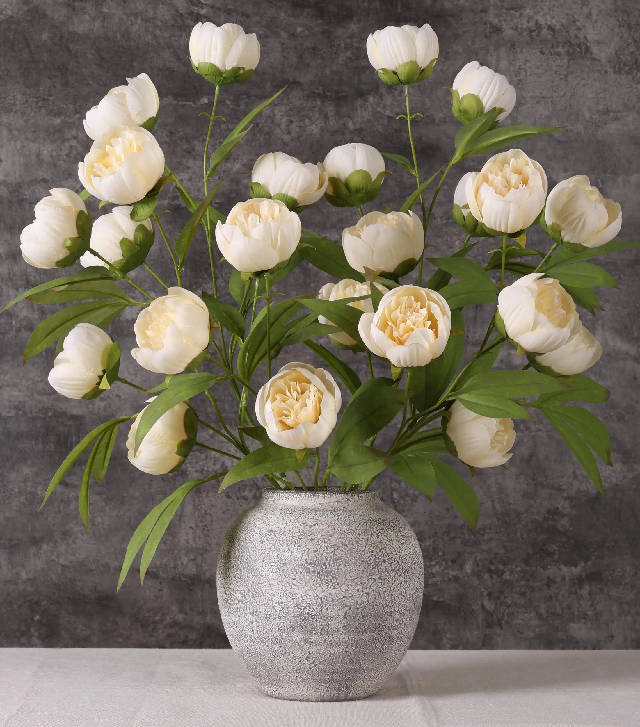 Ivydale 6 Pcs Peony Artificial Flowers for Vase 27" - Fake Stems (Beige) | Bulk, Faux Silk Flowers, DIY Bouquet, Centerpieces, Wedding Shower, Arrangements, Home Decor