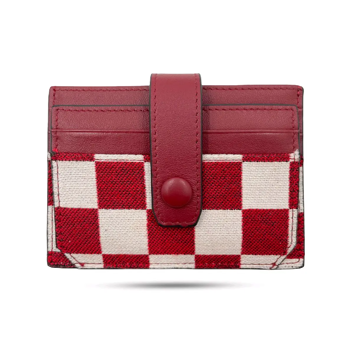 Women's Slim Bifold *Mini* Wallet/Cardholder (Burgundy) Leather & Canvas (8 slots total - *1 card/slot)