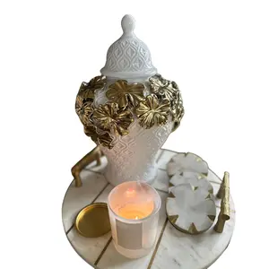 Rosa White/Gold Floral Cluster Ginger Jar Ceramic Decor Vase with Gold Accents for Elegant Home Decor Available in Small & Medium Sizes