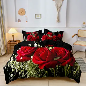 3pcs Duvet Cover Set, Imitation Rose Print Bedding Set, Soft Comfortable Decorative Duvet Cover, For Bedroom, Guest Room (1*Duvet Cover + 2*Pillowcase, Without Core)