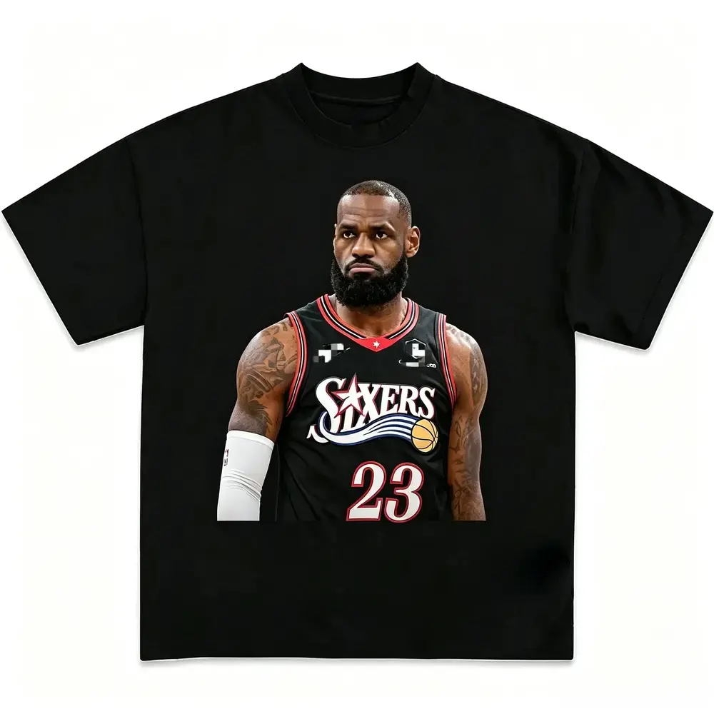 LeBron James Patterned Print T-Shirt, James King Basketball Street Style T-Shirt, Official 76ers Team Fan Apparel, an excellent gift for die-hard basketball fans, casual summer T-shirt, suitable for everyday wear
