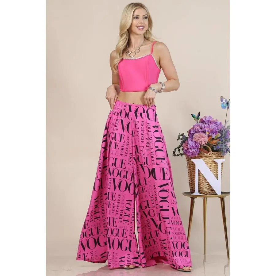 Pink Vogue Print Graphic Palazzo Pants