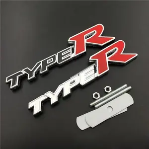 3D Metal Type R Logo Letter Car Front Grill Emblem Badge Decal Accessories For Honda Civic CRV HRV Accord Fit