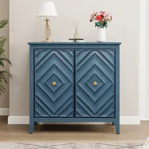 Aobtkel®Geometric Embossed Storage Cabinet with Magnetic Doors, Matte Vintage Finish, Handle-Free Design, Raised Legs for Easy Cleaning, Entryway Sideboard Cabinet for Living Room & Bedroom#Summervibes