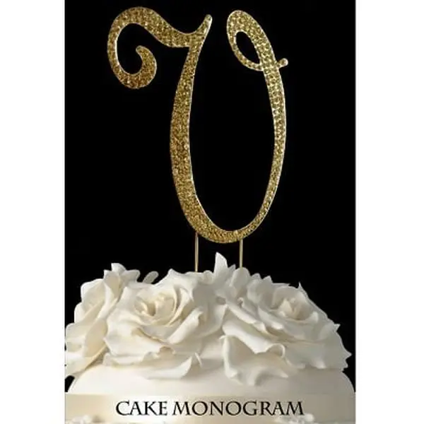 De Yi Enterprise 33015-Vg Gold Rhinestone V-Shape Letters Cake & Cupcake Toppers, Rhinestone Sparkles Cake Decoration for Festive Party Home Use