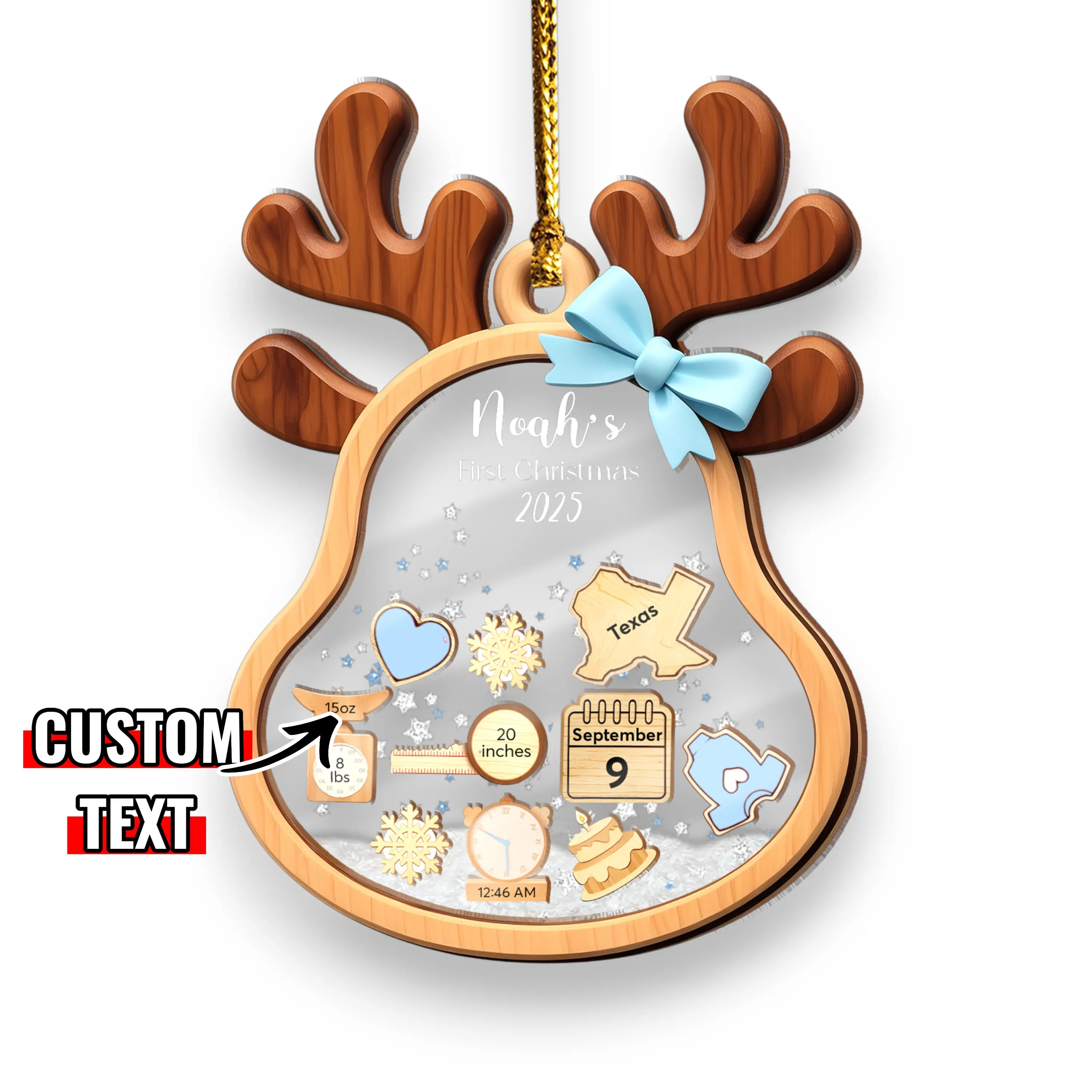 Personalized Baby's First Christmas Ornament 2025 Custom Baby Boy Girl First Christmas Bauble Newborn Gift 4D Shake Ornament for Babies with Custom Text and Teddy Bear Design