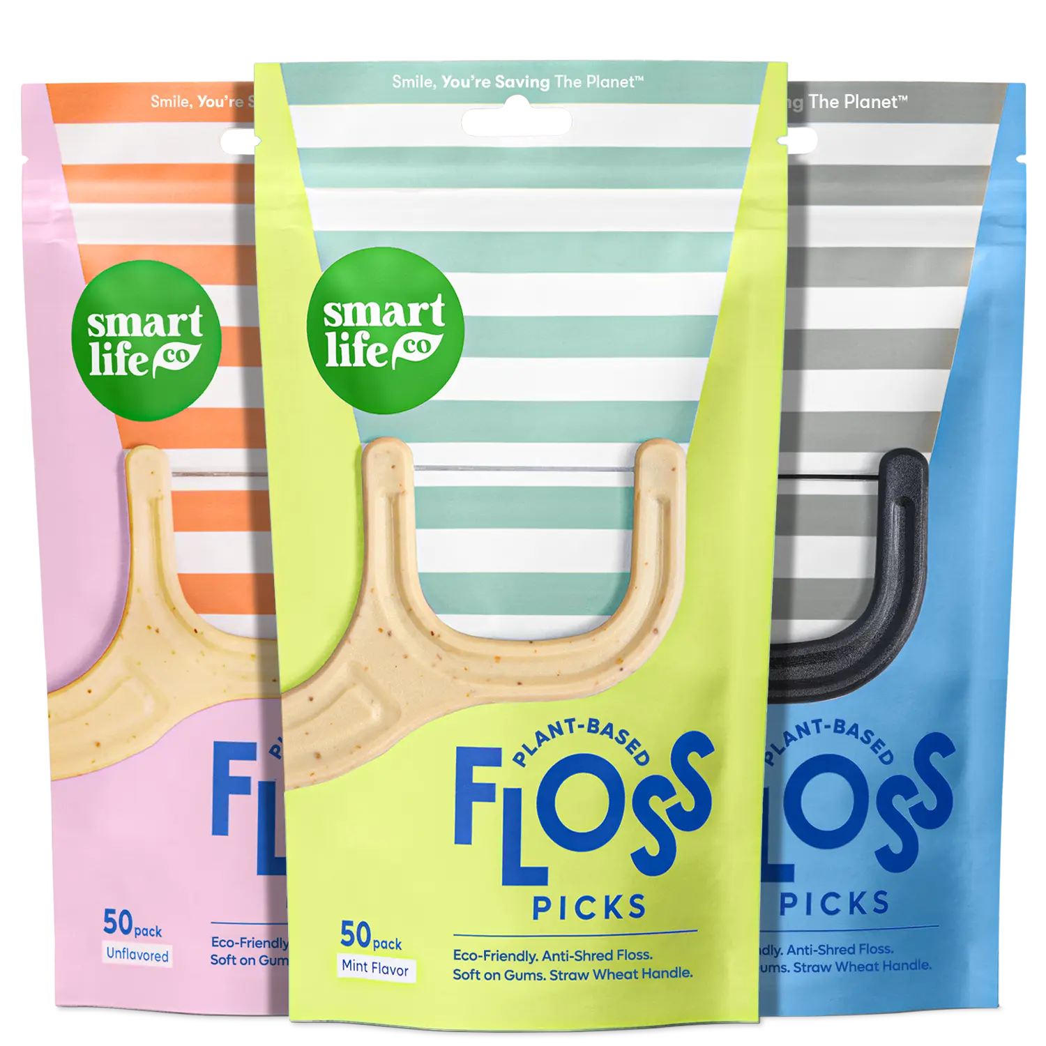 Flavor Trifecta - Our Best Selling Floss Picks In 1 Kit | Unflavored, Mint, Charcoal - 2 Bags Of Each Variation | Biodegradable & Great For Tight Gaps