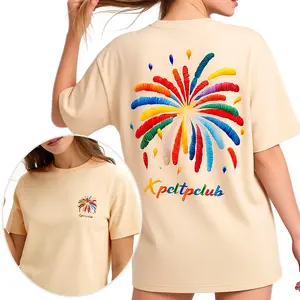 MAENER 100% Cotton Firework Print Oversized T-Shirt Unisex Summer Streetwear Essential with 3D Print Design for Men and Women Crew Neck Casual Top Soft Breathable Fabric Fit - Womenswear, Basic summerwins