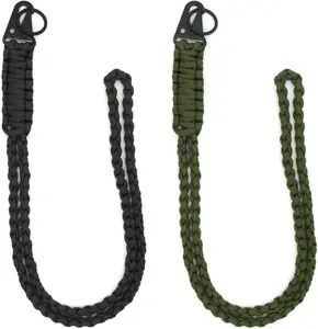 2 Pieces Heavy Duty Paracord Lanyard Braided 550 Necklace Keychains Whistles Wrist Strap Parachute Rope for Outdoor Activities, Camera, ID Card Badge Holder, Wallet and Keys (Black + Olive Green)