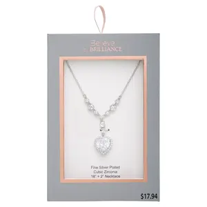 Believe by Brilliance- Women'S Silver Plated Cubic Zirconia Heart Pendant Necklace, 18" Jacmel Jewelry