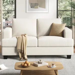 63 Inch Sofa with Extra Deep Seats Oversize, Linen Fabric 2 Seater Sofa for Living Room,Modern Couch and Loveseat, Comfy Armrests and Seats and Backrests, Easy Installation,Beige