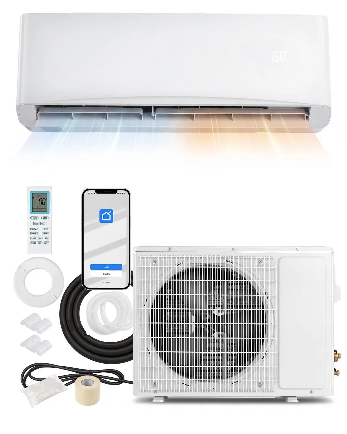 115V Mini Split AC Heat Pump, 17 SEER2 Inverter Air Conditioner with WiFi App & Installation Kit